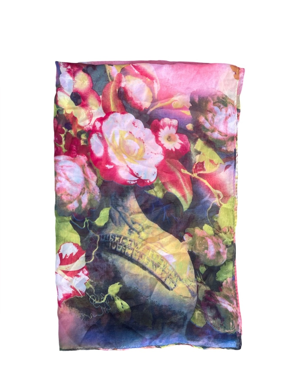 Vintage Regina Schrecker Free Time Pink Floral Chiffon Scarf